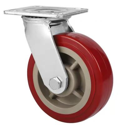 China 4x2, 5x2,6x2,8x2 Red PU Swivel Heavy Duty  Caster China factory rotatating castor wheels manufacturer and exporter for sale