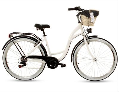 Китай 26 дюймов 7 скоростных стальных городских велосипедов женский классический велосипед с деревянной корзиной продается