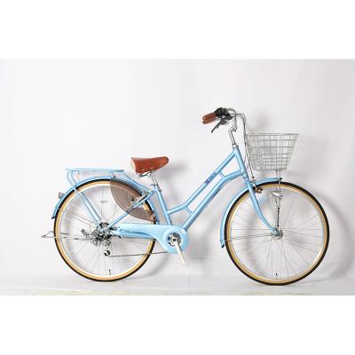 China Bicicletas de ciudad de acero sin amortiguador trasero 26 pulgadas Bicicleta de pasajeros Azul Rosa Amarillo en venta