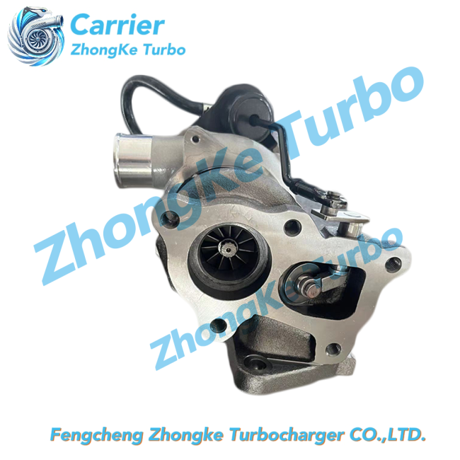 TF035HM-12T Turbocharger top view with oil and coolant line connections
