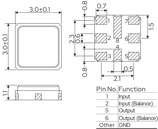 QCC8D-3*3-SAW-Filters-Dimensions