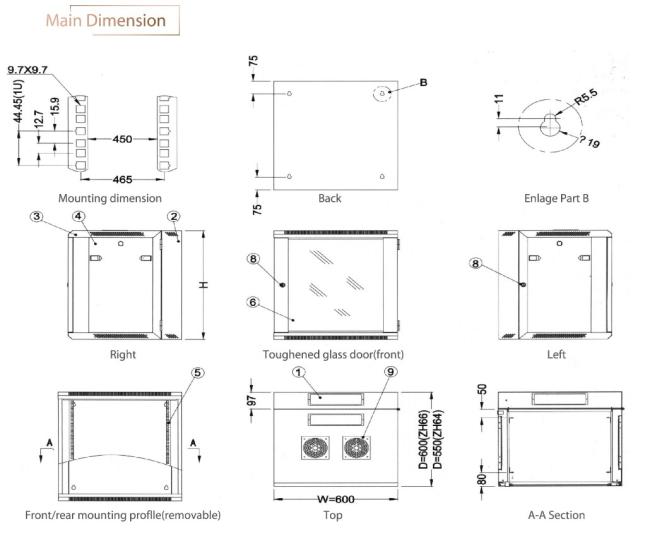 19 Inch 6U Wall Mount Data Center Cabinet with Welded Frame Removable Side Panels 1