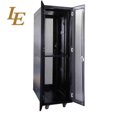 China SPCC Black 42U Enclosed Server Rack Cabinet Floor Standing Rack 2 Vertical Cable Tray for sale