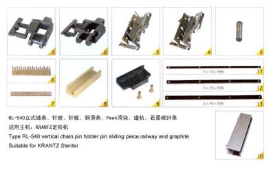 China Textile Machine Parts Vertical Chain, Pin Holder Pin Sliding Piece Railway And Graphite For KRANTZ Stenter for sale