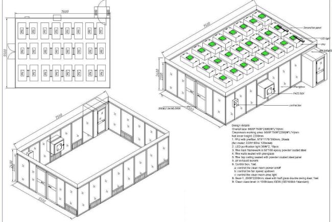Hardwall Clean Room with HEPA filtration system showing modular construction and professional installation