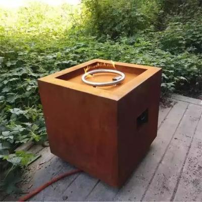 China Backyard Garden Heater Square Corten Steel Propane Gas Fire Pit Table for sale