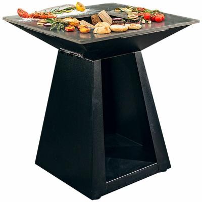 China Black Painted Wood Burning Outdoor Cooking Square Steel Fire Pit Bbq Grill for sale