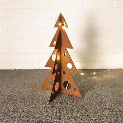 China Garden Decorations Solid Rusty Corten Metal Christmas Trees With LED Light for sale