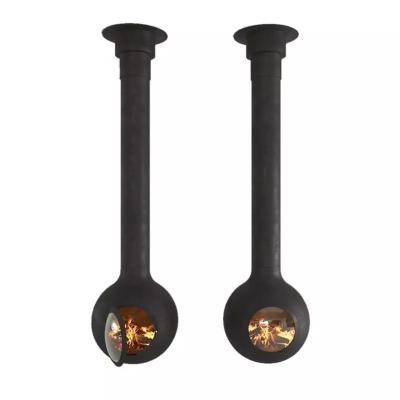 China Morden Central Hanging Ceiling Mounted Floating Suspended Globe Wood Fireplace for sale