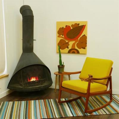 China Vintage Mid Century Indoor Black Freestanding Cone Wood Burning Fireplace en venta