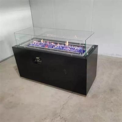 China Modern Metal Black Painted Rectangular Gas Burning Smokeless Fire Table for sale