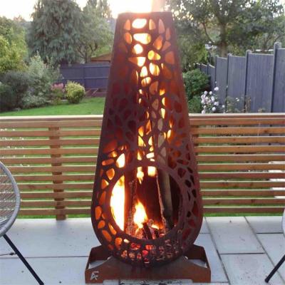 China Laser Cutting Decorative Garden Metal Fireplace Corten Steel Chiminea Firepit for sale