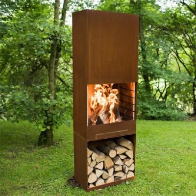 China Outdoor Wood Burning Rectangular Column Corten Steel Fireplace Cooking Stove for sale