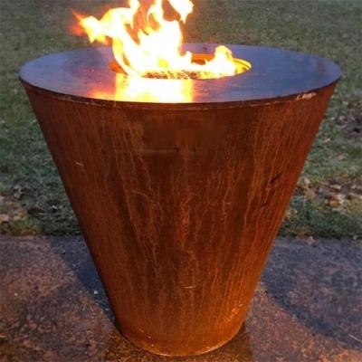 China Wood Burning Cone Weathering Steel Outdoor Cooking Grill For Camping Barbecue for sale