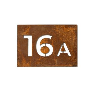 China Outdoor Laser Cutting Personalized House Number Rusted Corten Steel Sign for sale
