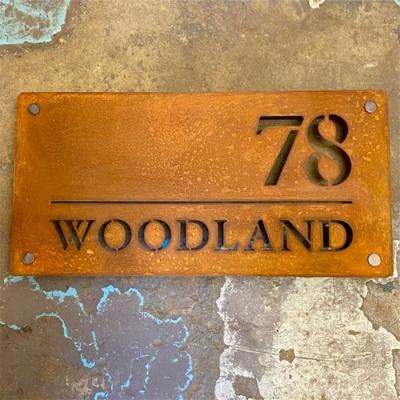 China Outdoor Laser Cutting Personalized House Number Rusted Corten Steel Sign for sale
