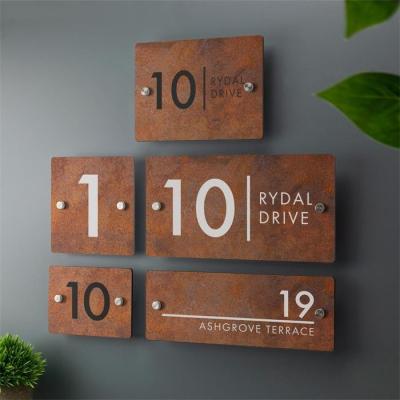 China Decoration Room Multiple Sizes Available Rusty Corten House Number Sign for sale