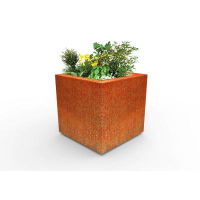 China Large Metal Garden Pots Rusty Square Corten Steel Flower Planter Boxes for sale