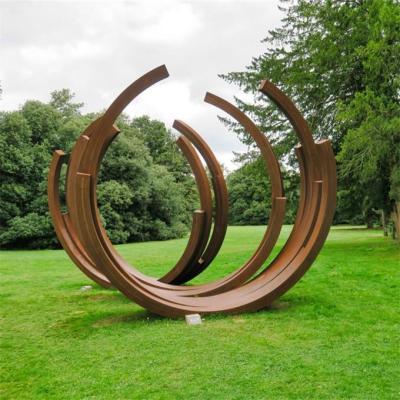 China Customized Modern Metal Ring Statue Corten Steel Abstract Outdoor Sculpture for sale