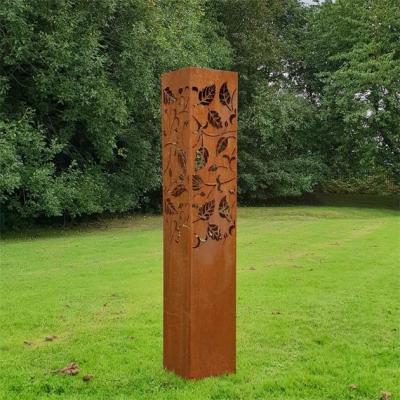 China Contemporary Yard Art Rusty Metal Lighting Box Ccorten Steel Column Sculpture for sale