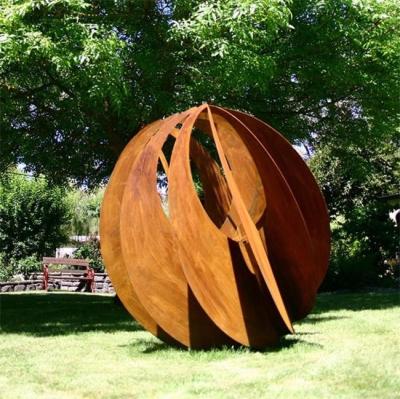China Garden Rustic Sphere Design Corten Steel Large Outdoor Sculpture For Landscape for sale