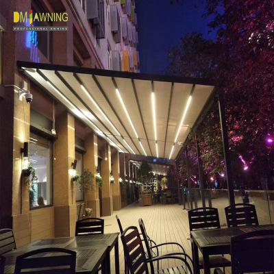 China Aluminum Waterproof Sun Shade Canopy PVC Pergola LED Conservatory Roof Awnings for sale