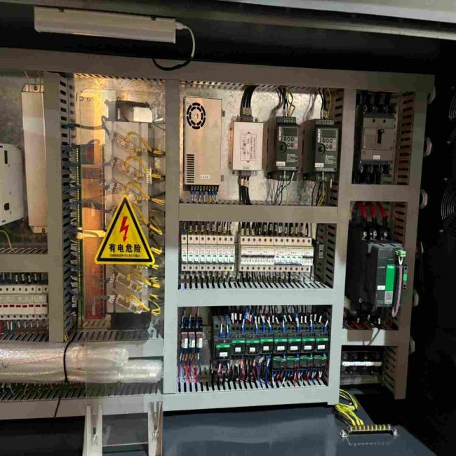 Production line showing finished bottle output