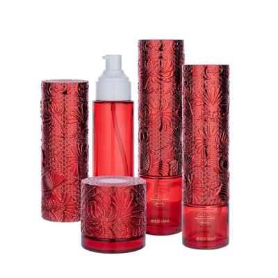 China 120ml 100ml Cosmetic Packaging Bottle 60g Chinese Red Empty Skincare Bottles for sale