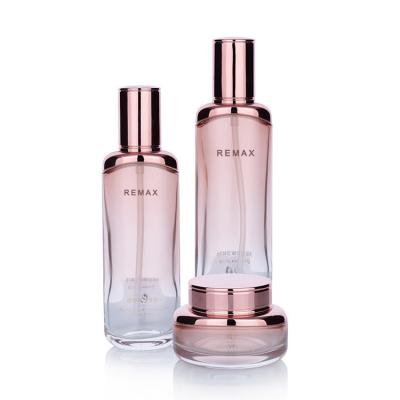China 60g 100ml 120ml Pink Transparent Gradient Glass Bottle Skincare Set Packaging for sale