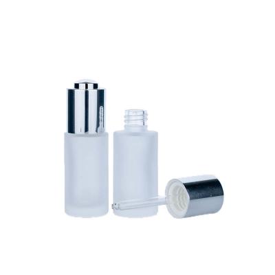 China Perfume Eye Drop 30ml Glass Frosted Dropper Bottles Set With Silver Tops 31mm for sale