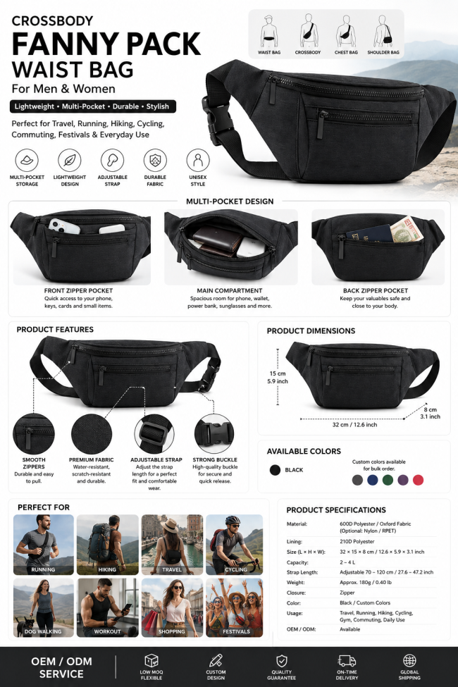 Crossbody fanny pack design and features