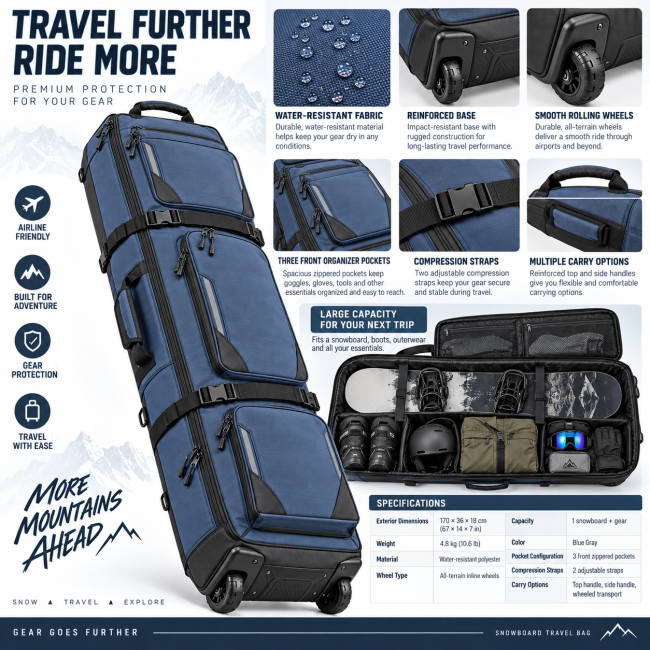 Premium Wheeled Snowboard Travel Bag - Technical design and features overview