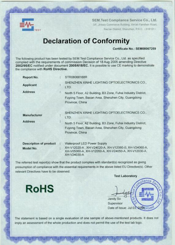 ROHS - Shenzhen Xinhe Lighting Optoelectronics Co., Ltd.