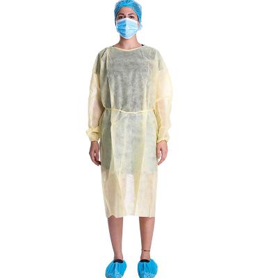 China S&J Disposable Isolation Gown Polypropylene Gown with Knit Cuff Long Sleeve 10 Pack Yellow Isolation Grown for sale