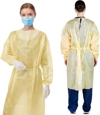 China OEM S&J Premium Non woven PP PE Hospital Medical Disposable Isolation Gowns AAMI Level 2/3/4 with Elastic Cuffs Yellow C for sale