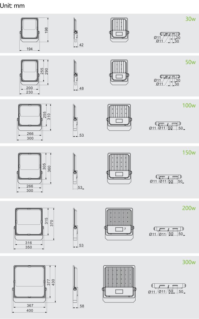 High Quality LED Flood Lights 30W 50W 100W 150W 200W 250W 300W For Outdoor Badminton Court 7