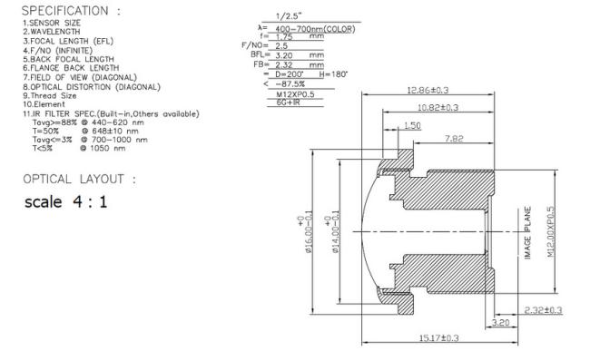 Car Lens, 1/2.5 image size, HFOV: 180 Deg, TTL15.17mm, HK-8151 lens