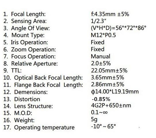 4.35mm Lens 1/2.3 Inch 10MP IR 72D HFOV No Distortion for Gopro6 lens 4.35mm Lens 1/2.3 Inch 10MP IR 72D HFOV No Distortion for Gopro6 lens