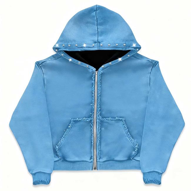 High-Quality-100%-Cotton-Distressed-Zip-up-Acid-Wash-Men's-Hoodie,blue