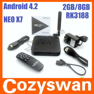 Chine noyau de quadruple de ROM 16GB la boîte androïde WIfi Bluetooth 4,0 Google de Smart TV de néo- X7 RK3188 Minix enferment dans une boîte pour la TV à vendre