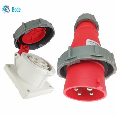 China 4 Pins Industrial Plug And Panel Mounting Socket 32A 380~415V Protection Level IP67 for sale