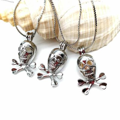China DIY Fashion Skull Silver Plated Pearl Locket Pendant Necklace for sale