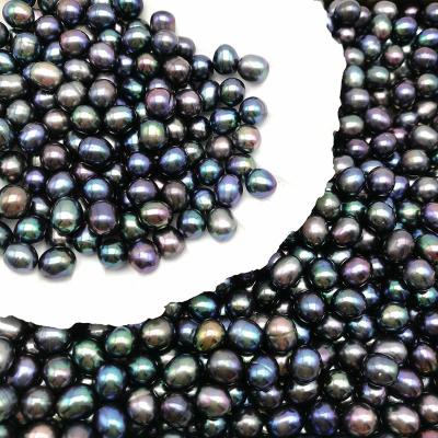 China Wholesale AAA Grade 6-7mm and 7-8mm no hole Rice Shape Black pearl  Freshwater Loose Pearl Beads for sale