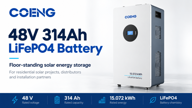 COENG WYLD48V314AH 48V 314Ah floor-standing LiFePO4 battery cabinet front view