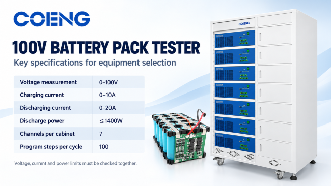 COENG 100V seven-channel battery pack aging machine cabinet front view
