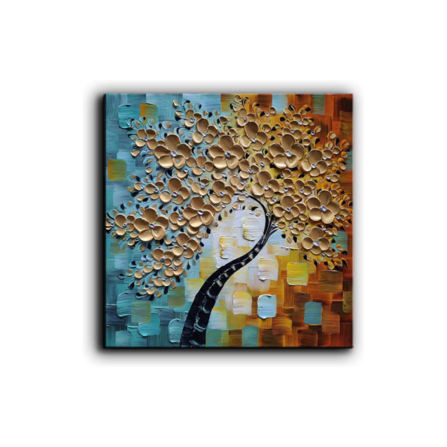 Impressionist almond tree flower abstract landscape oil painting
