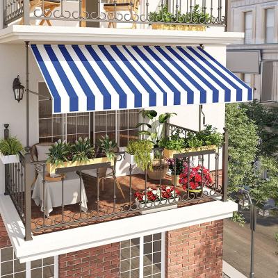 China Retractable height-adjustable Waterproof front door Clamping Window Awning For Outdoor   Terrace,250*120cm,Blue+White for sale