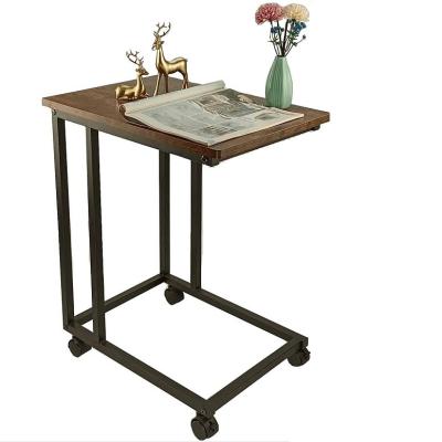 China Industrial Side Table C Shaped End Table with Wheels for Couch and Bedside Coffee Snack Laptop for sale