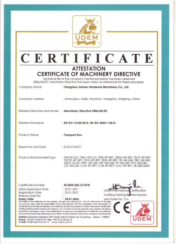 EN ISO 12100:2010,EN ISO 4254-1:2015 - Hangzhou Sansen Hardware Machinery Co.,Ltd.