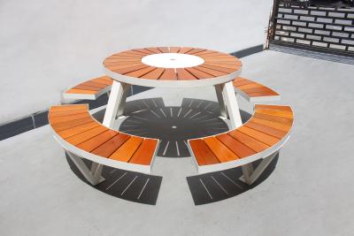 China Commercial School Wood Outdoor Picnic Tables With Umbrella Hole for sale